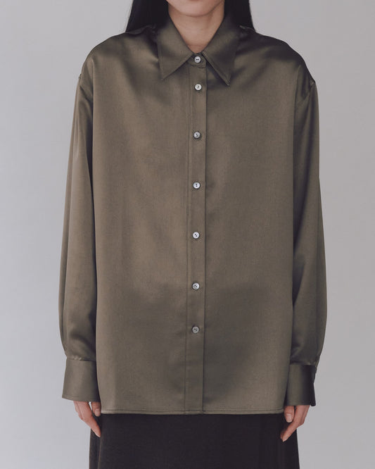 OVERSIZED SATIN SHIRT (OLIVE)